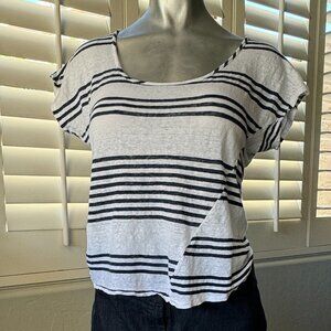 Lucky Brand White and Navy Blue Striped Short Sleeve Shirt